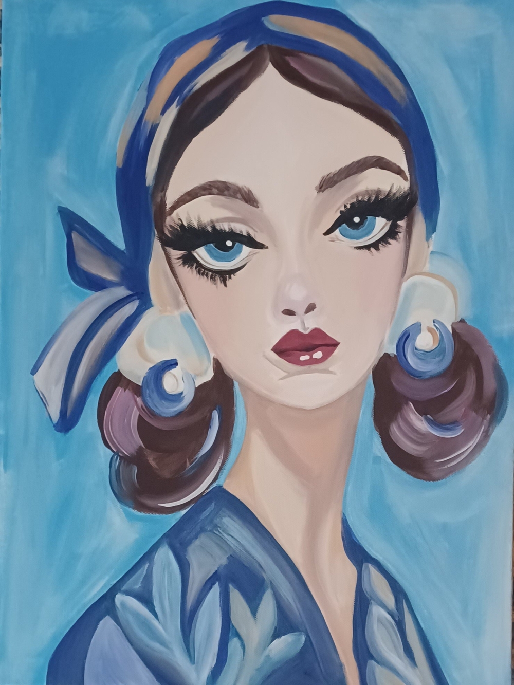 Original Acrylic Portrait Painting of a Woman with Headscarf